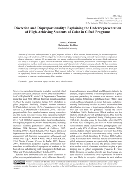 Discretion and Disproportionality: Explaining the Underrepresentation of High-Achieving Students of Color in Gifted Programs