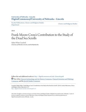 Frank Moore Cross's Contribution to the Study of the Dead Sea Scrolls