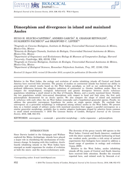 Dimorphism and Divergence in Island and Mainland Anoles