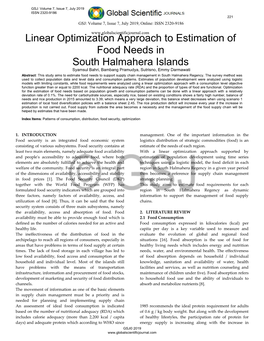 Linear Optimization Approach to Estimation of Food Needs in South Halmahera Islands