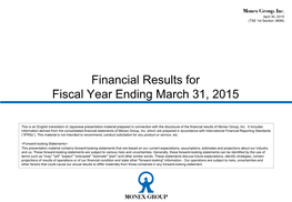 Financial Results for Fiscal Year Ending March 31, 2015[Apr. 30, 2015]