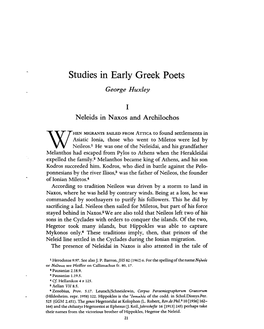 Studies in Early Greek Poets George Huxley