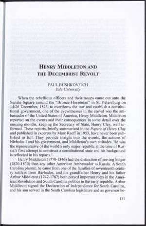 Henry Middleton and the Decembrist Revolt
