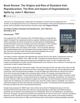 Book Review: the Origins and Rise of Dissident Irish Republicanism: the Role and Impact of Organizational Splits by John F