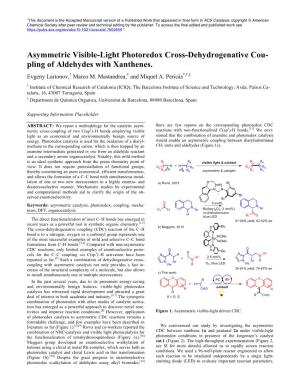 Asymmetric Visible-Light Photoredox Cross-Dehydrogenative Cou- Pling of Aldehydes with Xanthenes