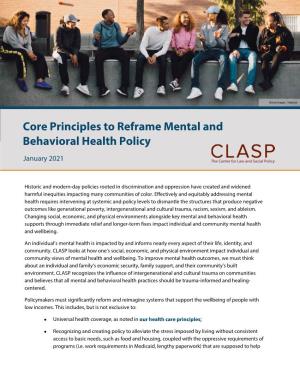 Core Principles to Reframe Mental and Behavioral Health Policy 2