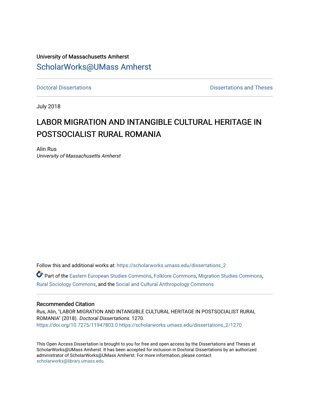 Labor Migration and Intangible Cultural Heritage in Postsocialist Rural Romania