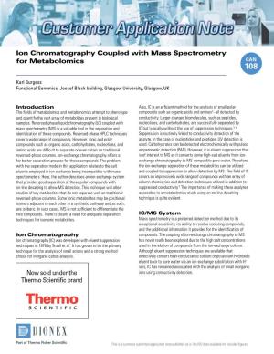 Ion Chromatography Coupled with Mass Spectrometry for Metabolomics CAN 108