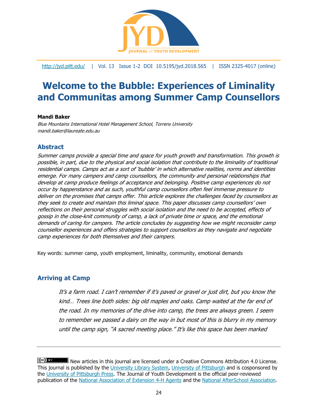 The Bubble: Experiences of Liminality and Communitas Among Summer Camp Counsellors