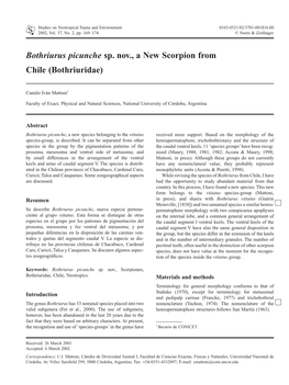 Bothriurus Picunche Sp. Nov., a New Scorpion from Chile (Bothriuridae)