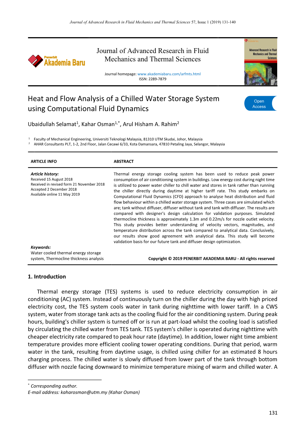 Heat and Flow Analysis of a Chilled Water Storage System Using