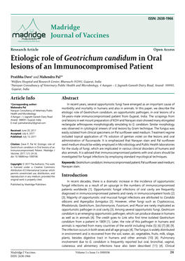 Etiologic Role of Geotrichum Candidum in Oral Lesions of an Immunocompromised Patient