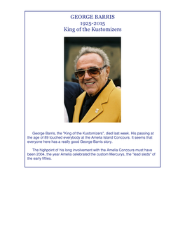 GEORGE BARRIS 1925-2015 King of the Kustomizers