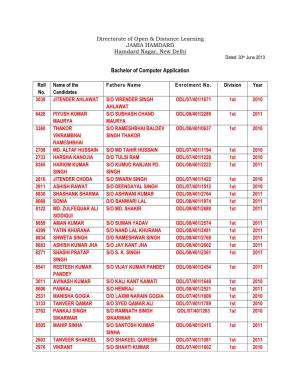 Updated List of Degree Students 30Th June 2013