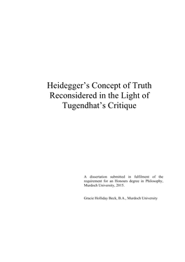 Heidegger's Concept of Truth Reconsidered in the Light Of