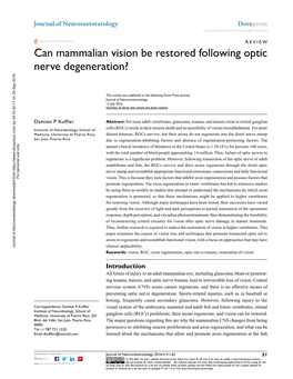 Can Mammalian Vision Be Restored Following Optic Nerve Degeneration?