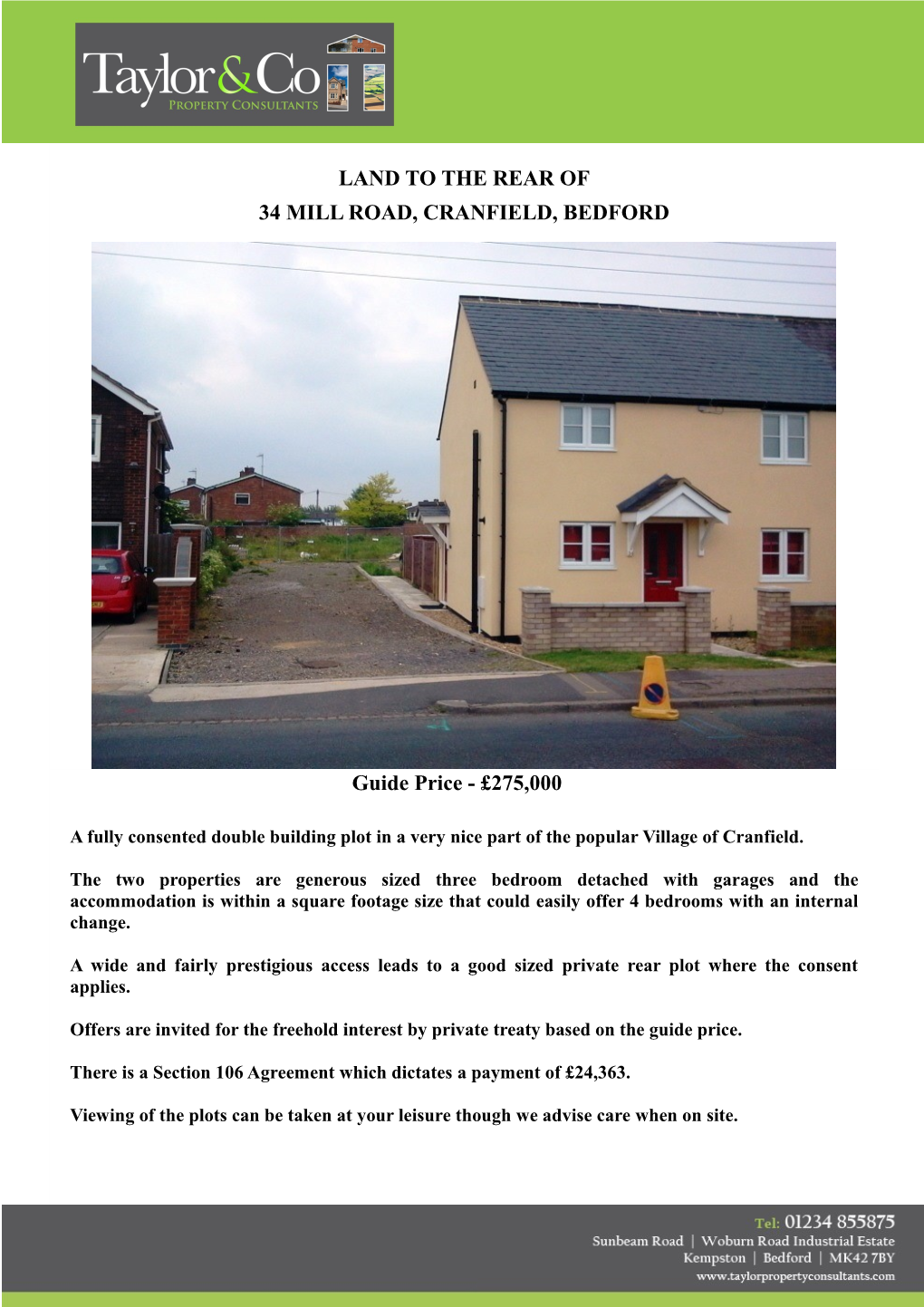 LAND to the REAR of 34 MILL ROAD, CRANFIELD, BEDFORD Guide Price