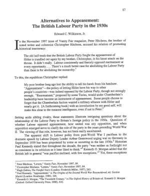 Alternatives to Appeasement: the British Labour Party in the 1930S