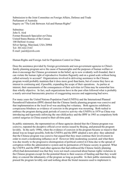 Submission to the Joint Committee on Foreign Affairs, Defense and Trade Parliament of Australia Inquiry on "The Link Between Aid and Human Rights"