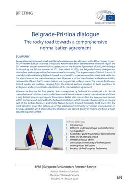 Belgrade-Pristina Dialogue the Rocky Road Towards a Comprehensive Normalisation Agreement