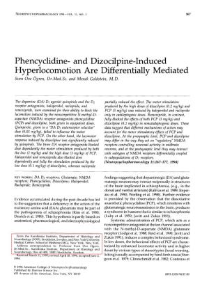 And Dizocilpine-Induced Hyperlocomotion Are Differentially Mediated Sven Ove Ogren, Dr.Med.Sc