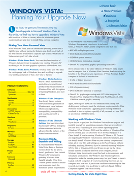 WINDOWS VISTA: Planning Your Upgrade Now