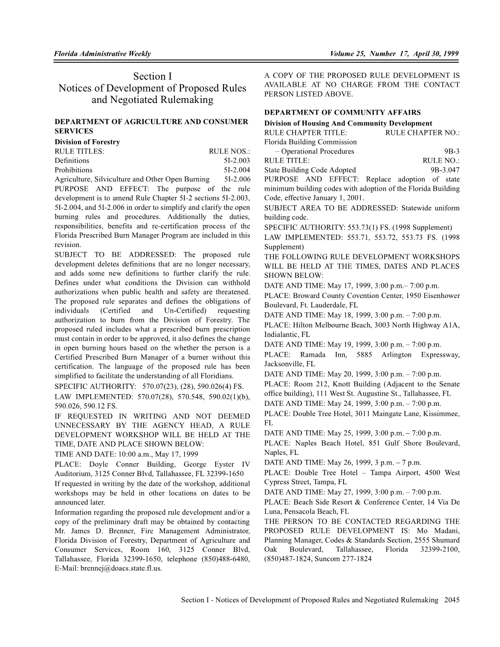 Section I Notices of Development of Proposed Rules and Negotiated Rulemaking