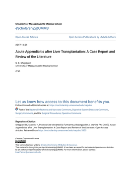 Acute Appendicitis After Liver Transplantation: a Case Report and Review of the Literature