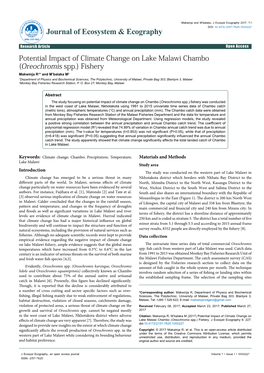 Potential Impact of Climate Change on Lake Malawi Chambo