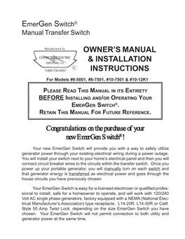 Owner's Manual & Installation Instructions