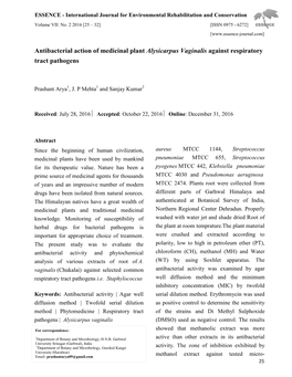 Antibacterial Action of Medicinal Plant Alysicarpus Vaginalis Against Respiratory Tract Pathogens