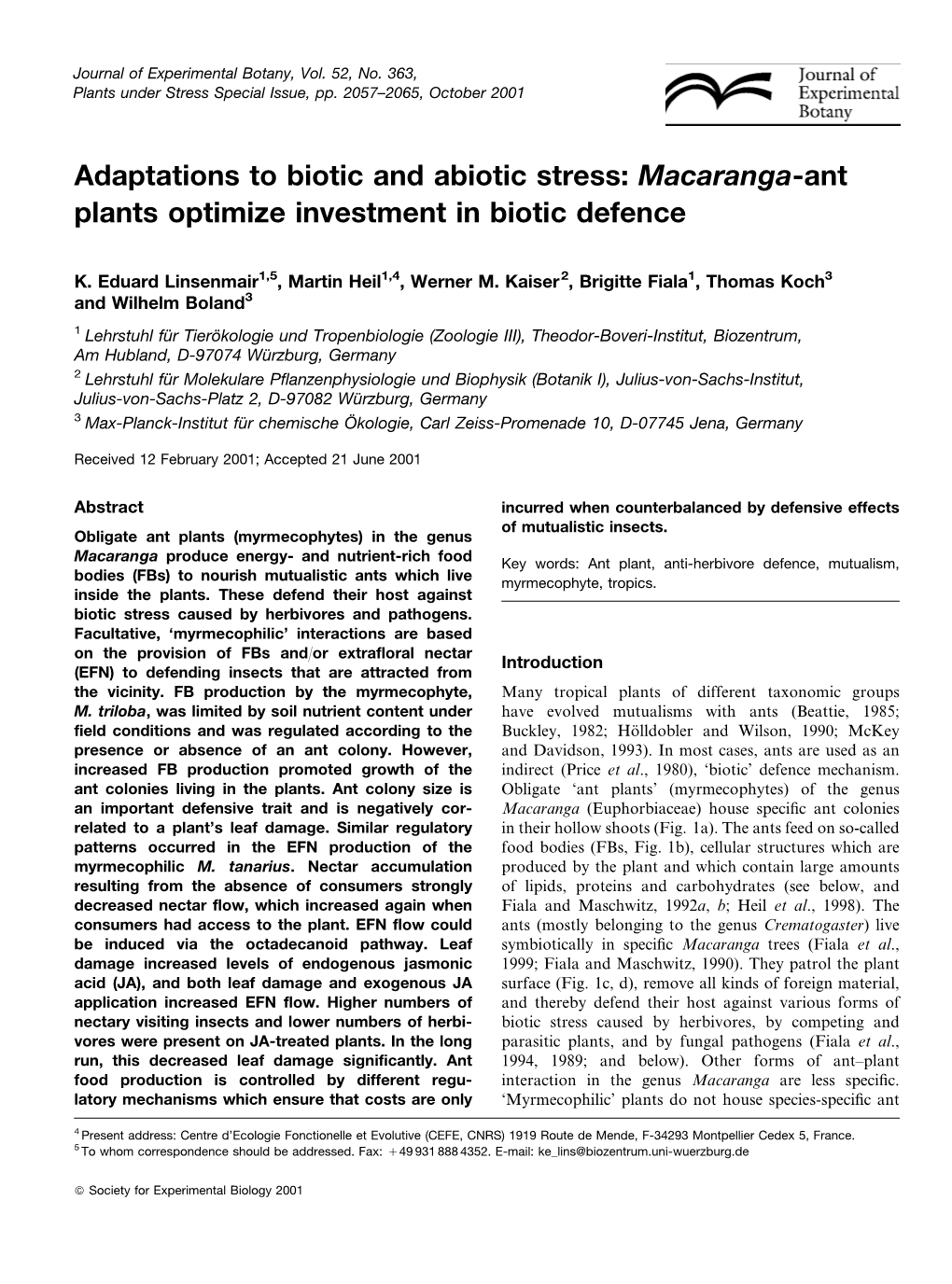Macaranga-Ant Plants Optimize Investment in Biotic Defence