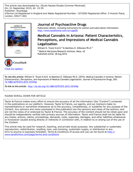 Journal of Psychoactive Drugs Medical Cannabis In