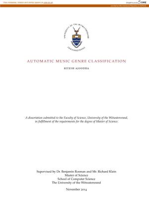 Automatic Music Genre Classification
