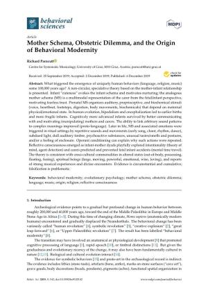 Mother Schema, Obstetric Dilemma, and the Origin of Behavioral Modernity