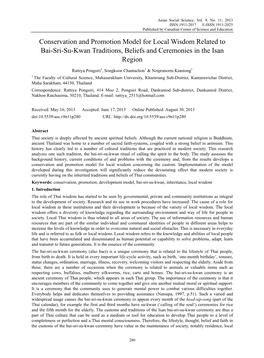 Conservation and Promotion Model for Local Wisdom Related to Bai-Sri-Su-Kwan Traditions, Beliefs and Ceremonies in the Isan Region