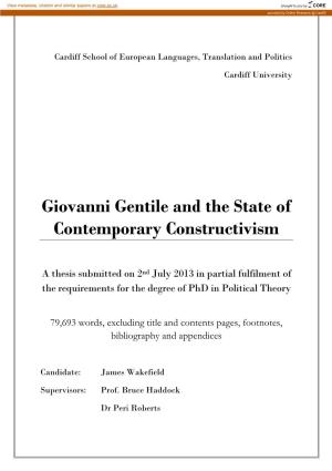 Giovanni Gentile and the State of Contemporary Constructivism