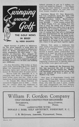 William F. Gordon Company GOLF COURSE CONSTRUCTION ENGINEERS DOYLESTOWN, BALA-CYNWYD, Penna