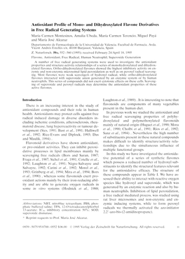 Antioxidant Profile of Mono- and Dihydroxylated Flavone Derivatives in Free Radical Generating Systems María Carmen Montesinos, Amalia Ubeda