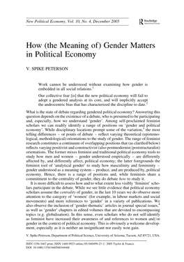 How (The Meaning Of) Gender Matters in Political Economy