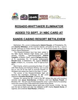 Rosado-Whittaker Eliminator Added to Sept. 21 Nbc