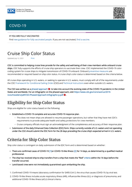 Cruise Ship Color Status Updated July 12, 2021 Print