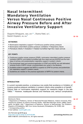 Nasal Intermittent Mandatory Ventilation Versus Nasal Continuous 845 Positive Airway Pressure: a Randomized Controlled Trial