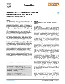 Mechanism-Based Novel Antidotes for Organophosphate Neurotoxicity Doodipala Samba Reddy