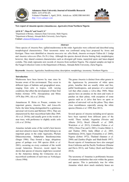 New Report of Amanita Species (Amanitaceae, Agaricales) from Northern Nigeria