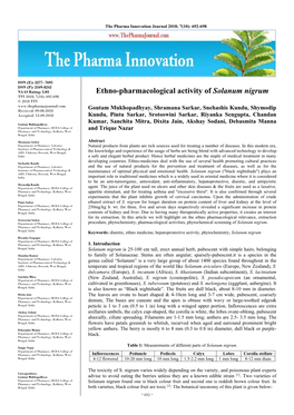 Ethno-Pharmacological Activity of Solanum Nigrum