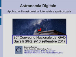 Astronomia Digitale Applicazioni in Astrometria, Fotometria E Spettroscopia