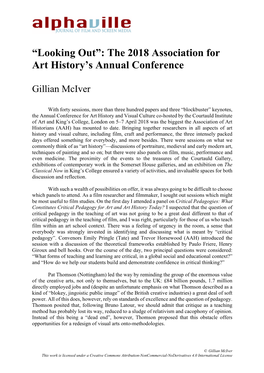 “Looking Out”: the 2018 Association for Art History's Annual Conference