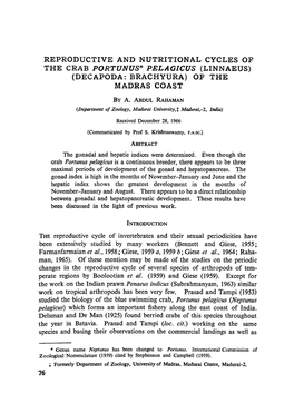 Reproductive and Nutritional Cycles of the Crab &lt;Emphasis Type="Italic"&gt;