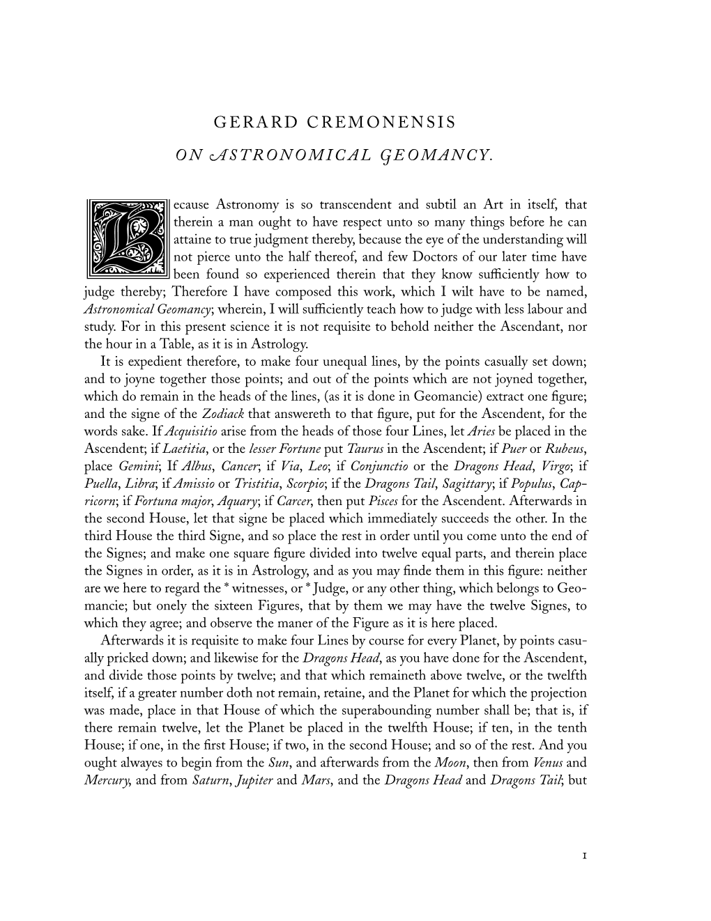 Gerard Cremonensis on Astronomical Geomancy